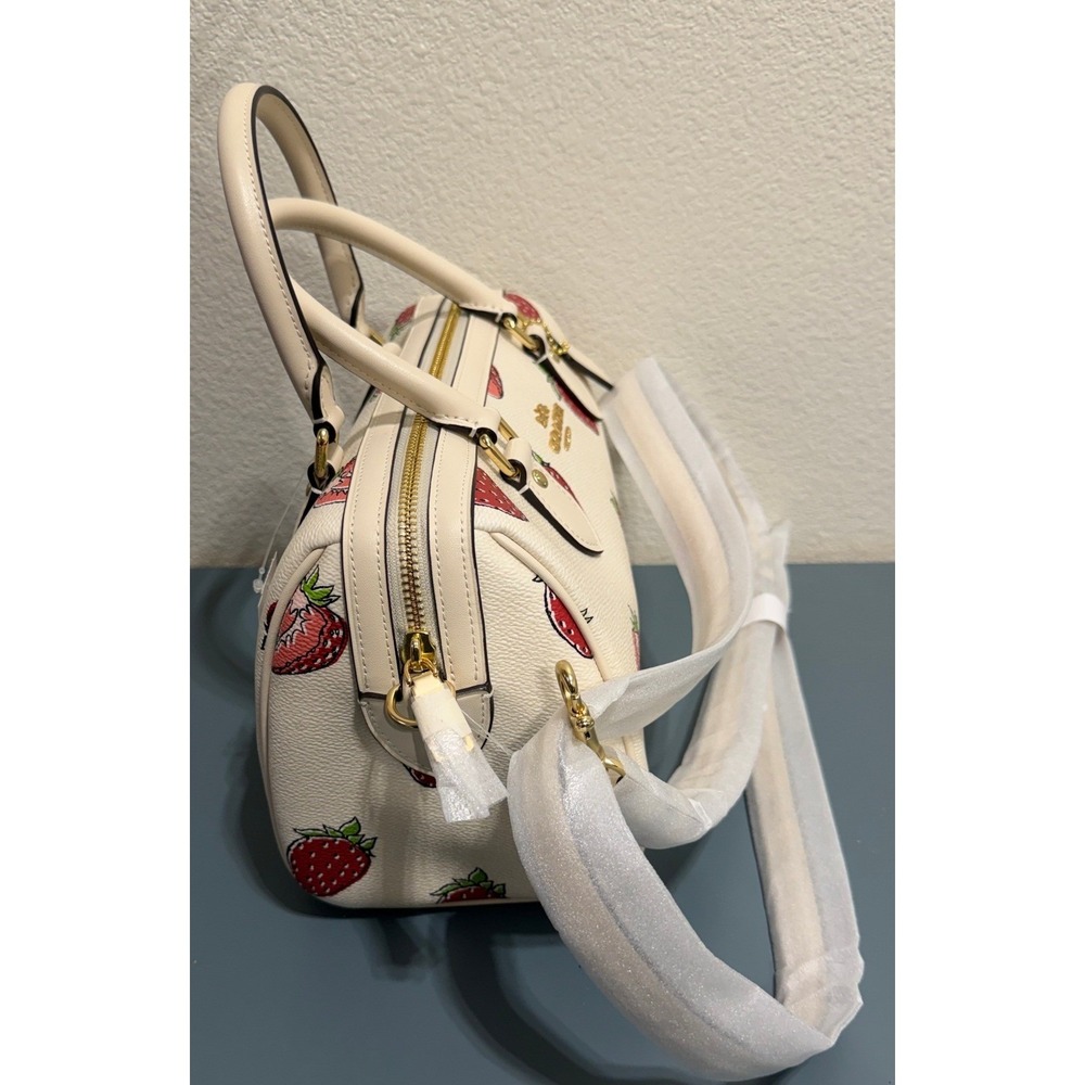 Coach Rowan Satchel Chalk Multi Strawberry Print Leather Crossbody Bag NEW - Picture 6 of 16
